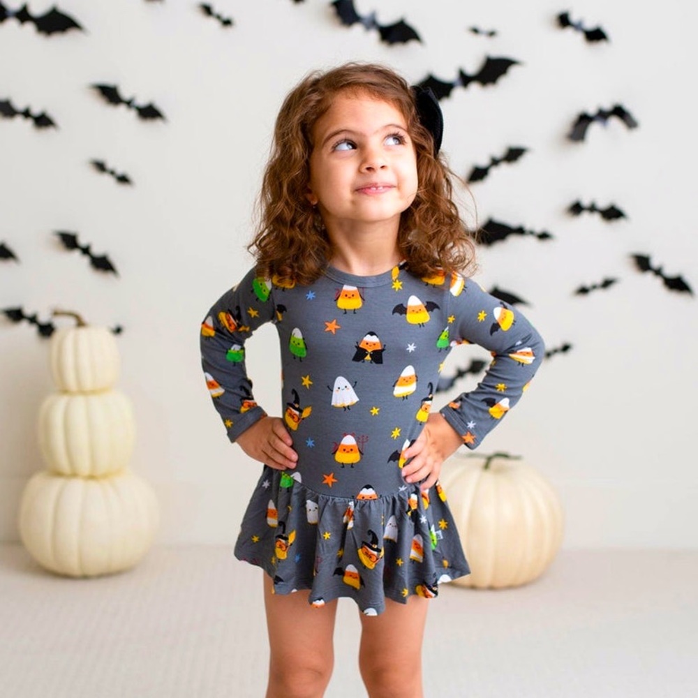 BUMS & ROSES Halloween Candy Corn Bamboo Ruffle Dress 3-6 Mos Stretchy